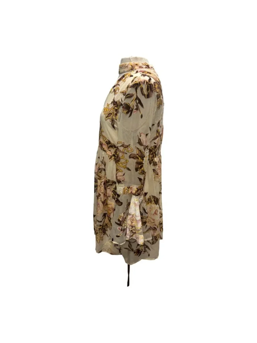 Luxe Apothetique Floral Burnout Velvet Mini Dress M Romantic Boho Bell Sleeve - Picture 4 of 10